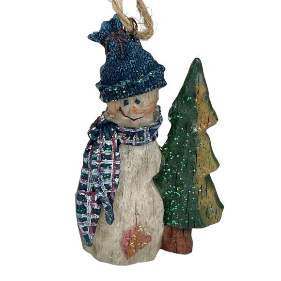 Rustic Country Snowman with Tree Ornament Christmas Ornament Country Christmas - Picture 2 of 9